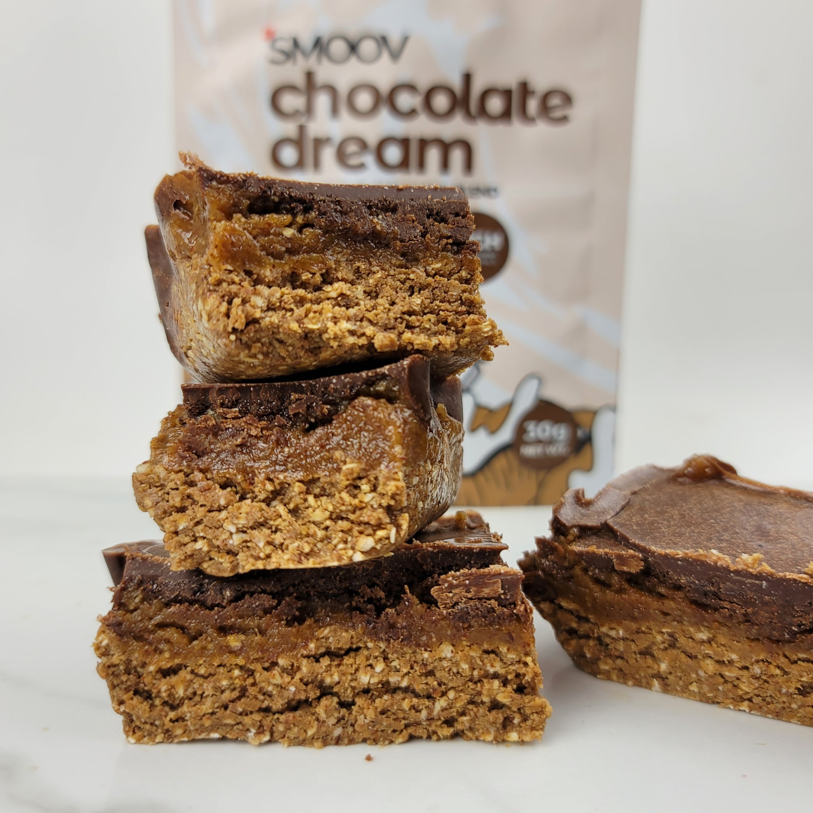 Chocolate Cookie Dough Bars - Snack or Dessert Recipe- #highprotein | SMOOV