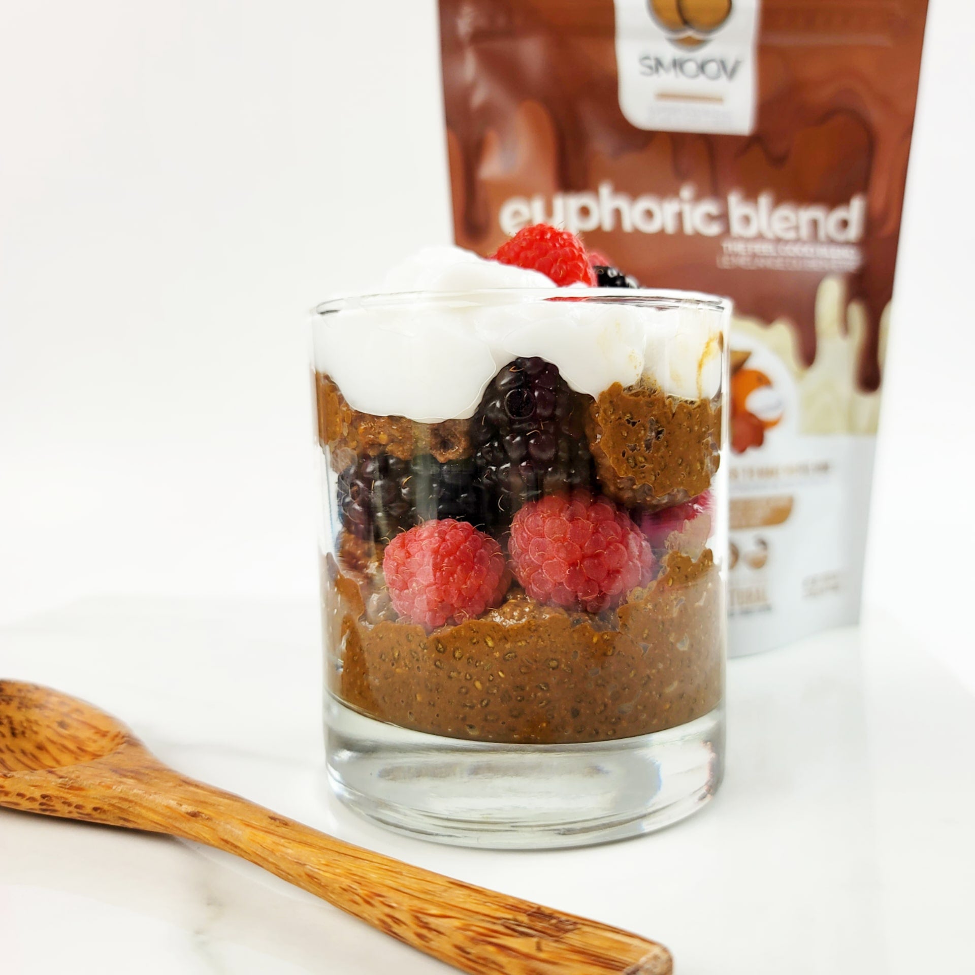 Mocha Chia pudding made using SMOOV euphoric blend