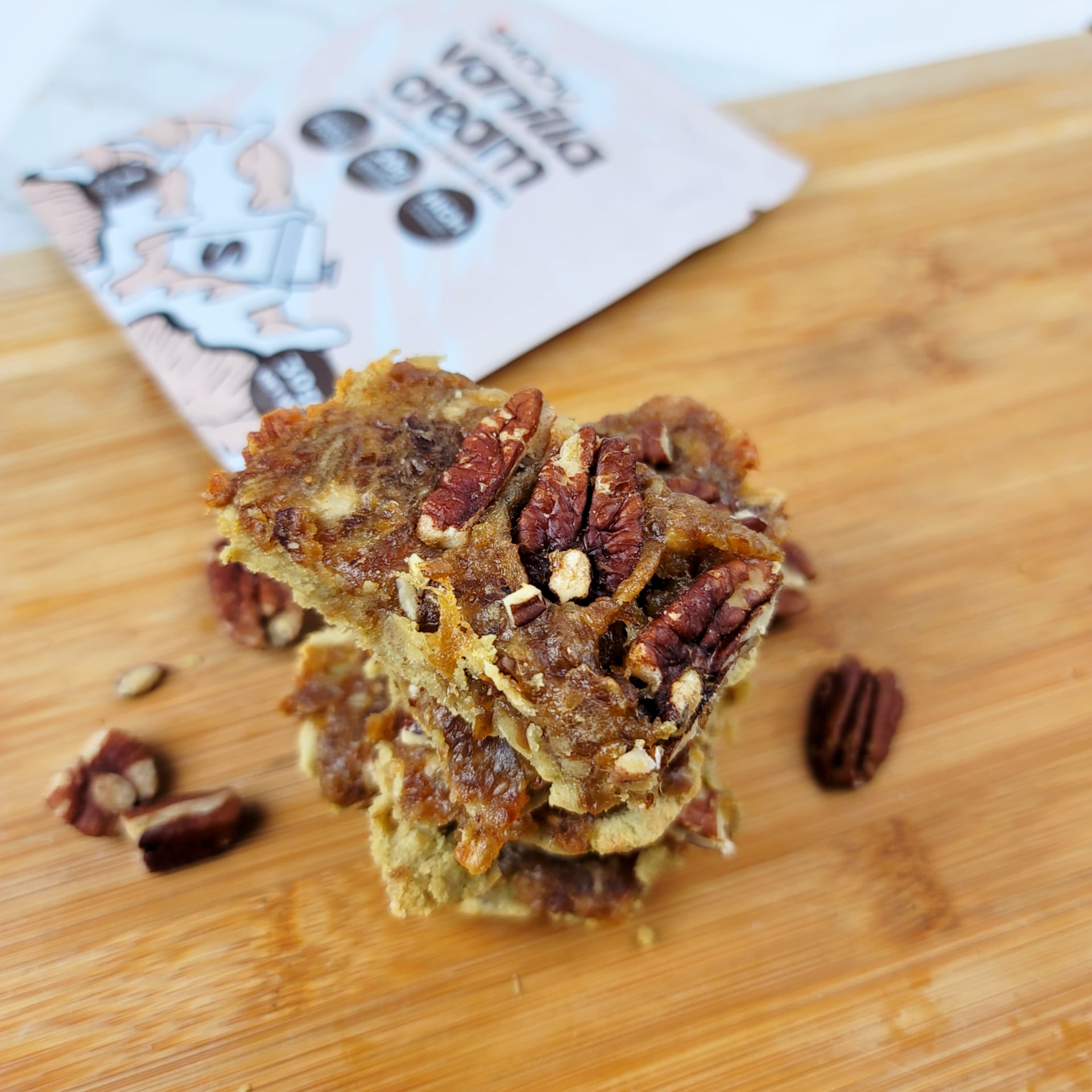 These pecan pie bars are completely vegan and gluten free AND they're packed with plant protein