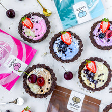 Load image into Gallery viewer, Yogurt tarts made using SMOOV euphoric, wave and blush blend. Nutrient packed superfoods.