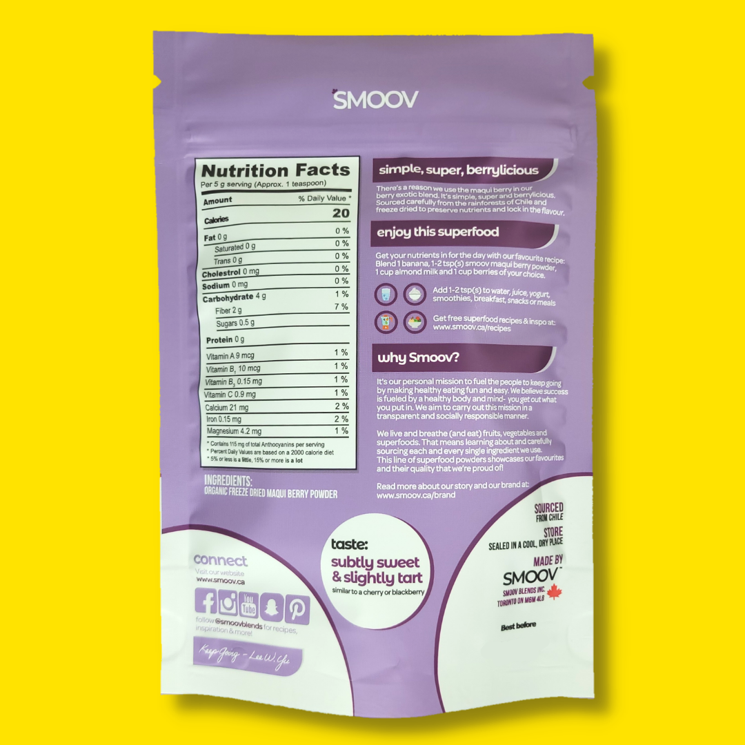There’s a reason we use the maqui berry in our berry exotic blend. It’s simple, super and berrylicious. We actually prefer the flavour of the maqui berry over it's cousin- the acai berry and you might find so too! Sourced carefully from the rainforests of Chile and freeze dried to preserve nutrients and lock in the flavour.