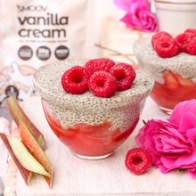 Load image into Gallery viewer, Vanilla Rhubarb Pudding made using smoov all in one vanilla protein and superfood blend