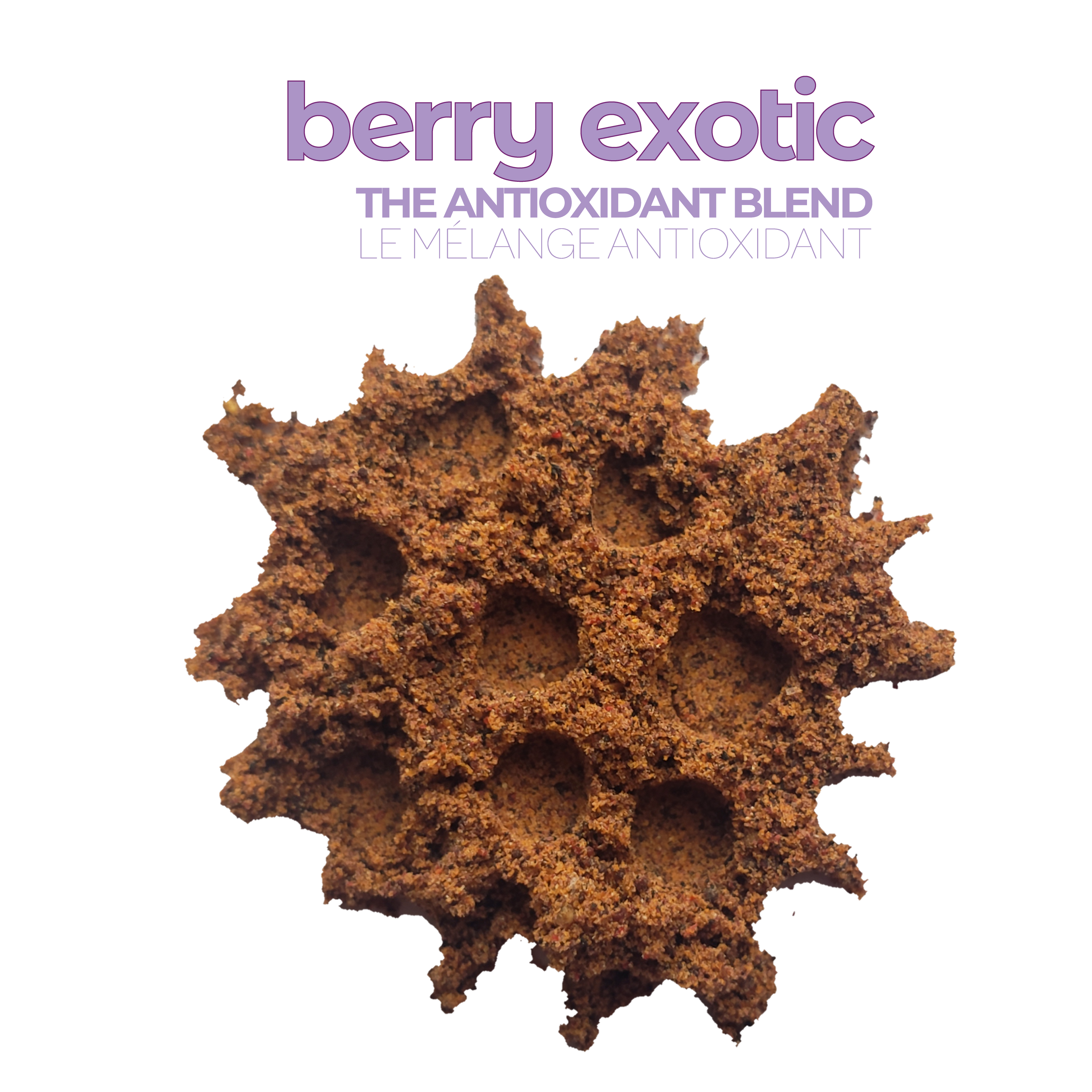 Serving of Smoov's berry exotic blend- Acai berry, maqui berry, camu camu berry, black goji berry, red goji berry, blackberry, blueberry and lucuma. To help manage and fight stress and aging. Jam packed with antioxidants to help fight against free radicals in your body.