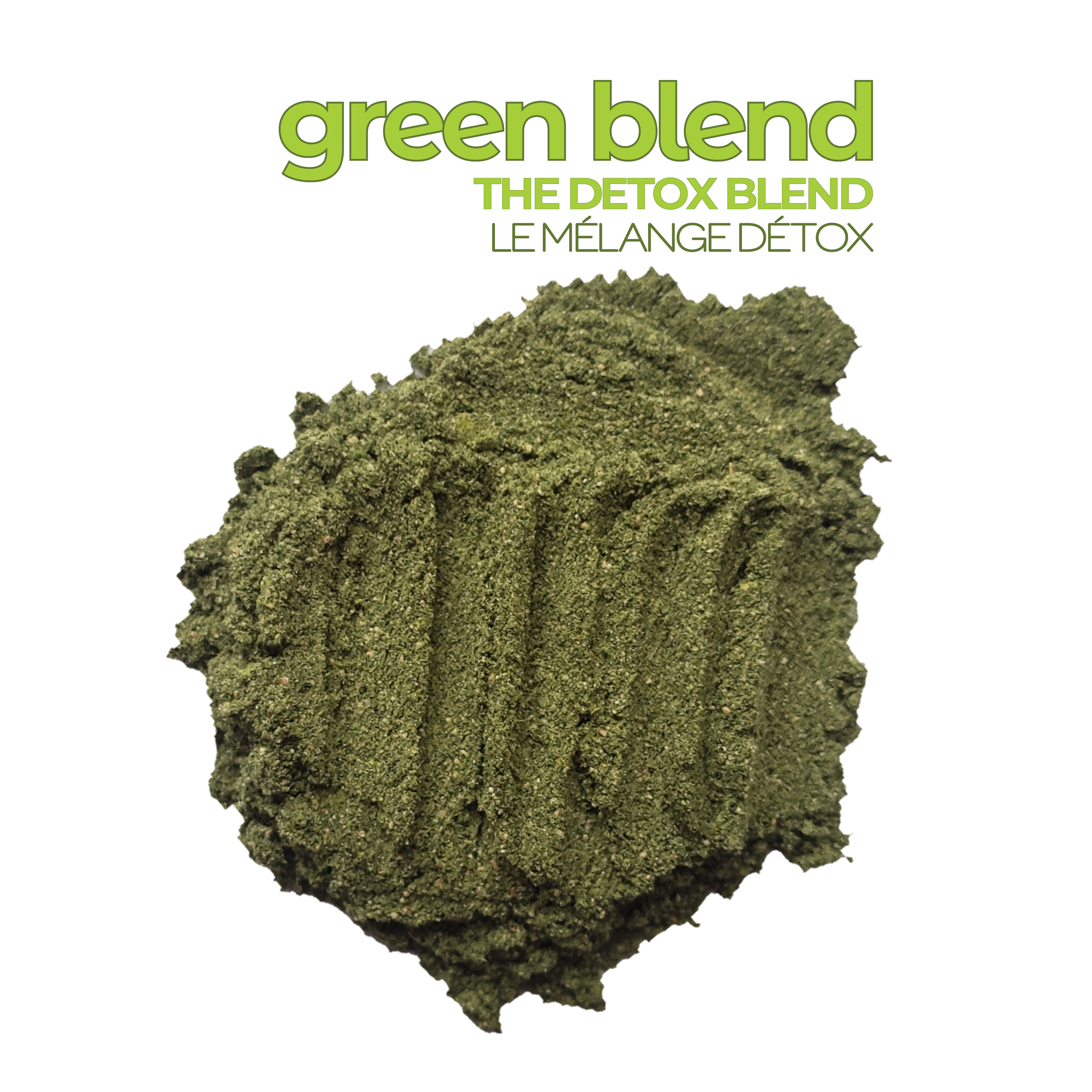 Serving of Smoov's green blend- alfalfa grass, barley grass, oat grass, wheat grass, spirulina, chlorella, kale, moringa and lucuma. All to help you detox and get more nutrients.