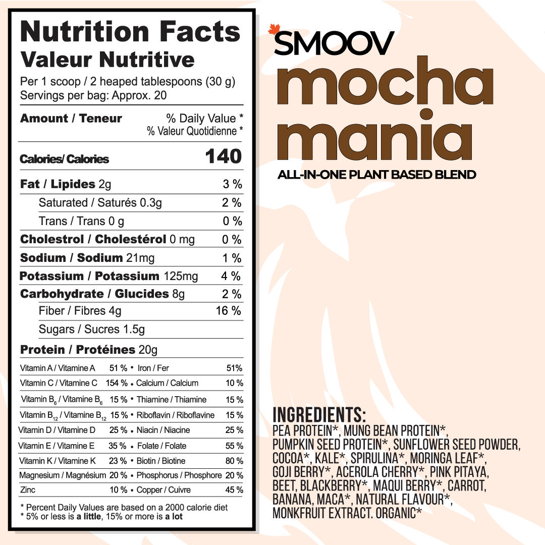 This is the healthy love child of coffee & chocolate. Say goodbye to boring plant based shakes. And bid farewell to those bombarded with stevia. Kickstart your day with 20g of protein from peas & beans, omegas from seeds and vitamins & minerals from freeze dried fruits, veggies & superfoods. This blend puts the fun in function. 