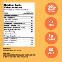 Load image into Gallery viewer, Pumpkin Seed Protein is Great for smoothing out grainy vegan protein texture! One Ingredient: Pumpkin Seeds, nothing else. No Sweeteners, No Flavours, No Additives. Micro-ground for a Smooth &amp; creamy texture - mixes great! Nutrient-dense: 65% Protein &amp; Omegas Increase &amp; Protein intake to boost metabolism, promote fat burning, and overall health