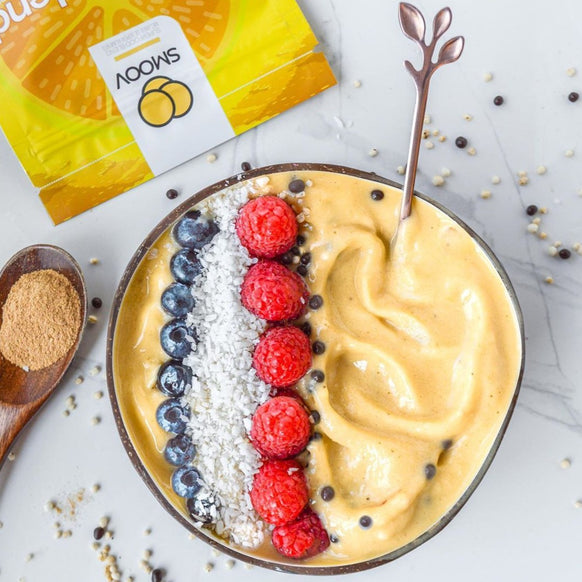 Smoothie bowl made using smoov superfood blends and powders. Packed with antioxidants for health & wellness. Keto Friendly