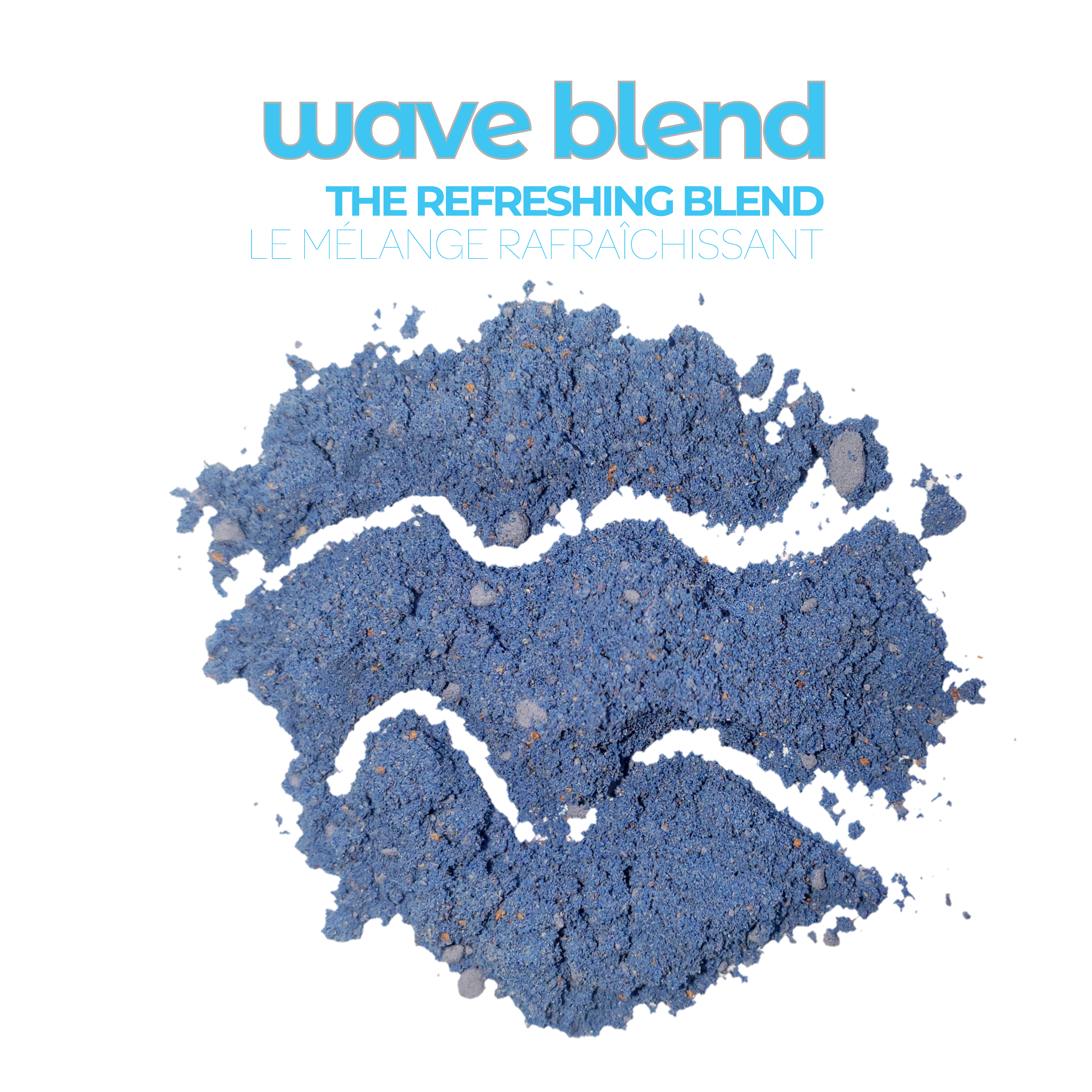 Serving of Smoov's wave blend. Made with blue spirulina, butterfly pea flower, cinnamon, coconut, ginger and blueberries. To help refresh energy levels and aid with immunity and digestion.
